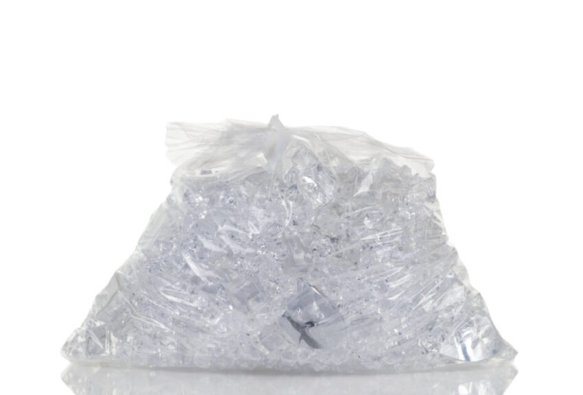 Full plastic bag of crushed ice 