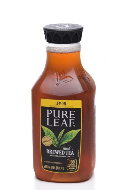 IRVINE, CALIFORNIA - 25 MAY 2020: A bottle of Pure Leaf Lemon Real Brewed Tea.