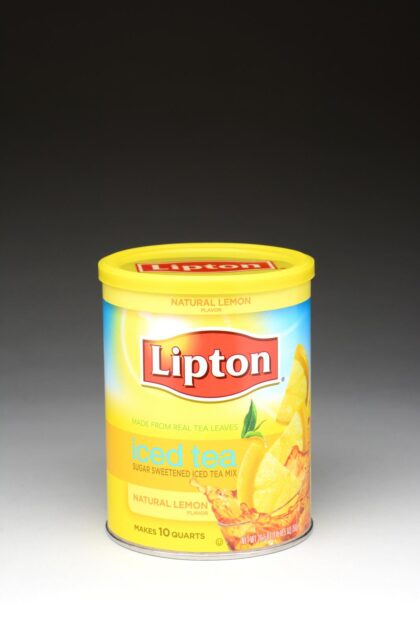 A 10 quart can of Lipton Iced Tea Mix Natural Lemon Flavor. Iced tea makes up about 85% of all tea consumed in the United States.