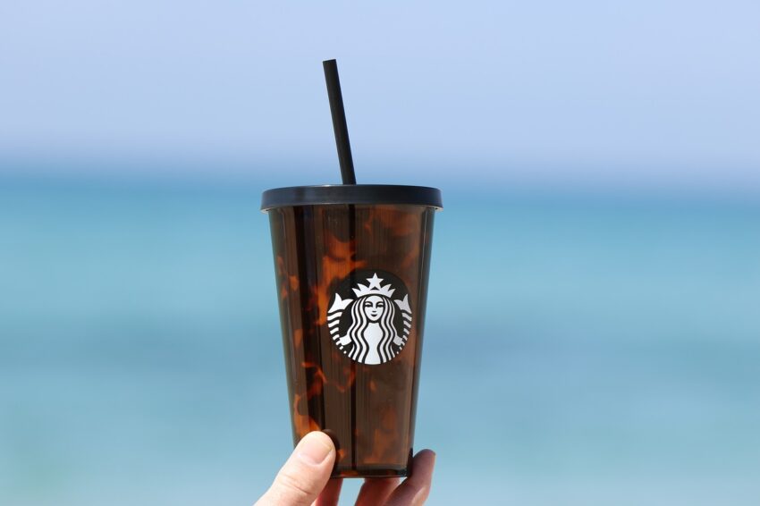 Starbucks iced tea to go in a plastic cup with straw