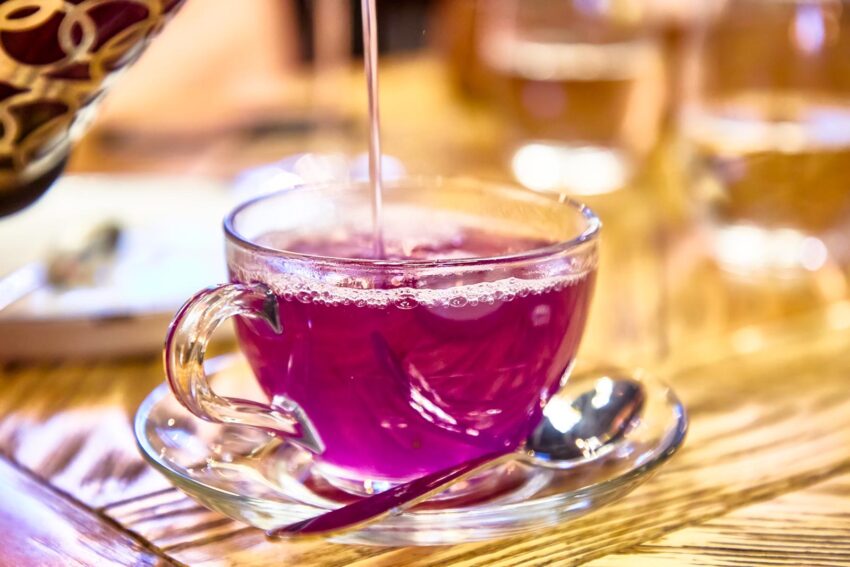  Lavender Tea in a glass Cup.