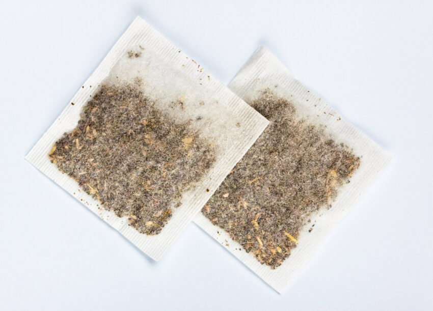 Herbal tea bags laying on table,