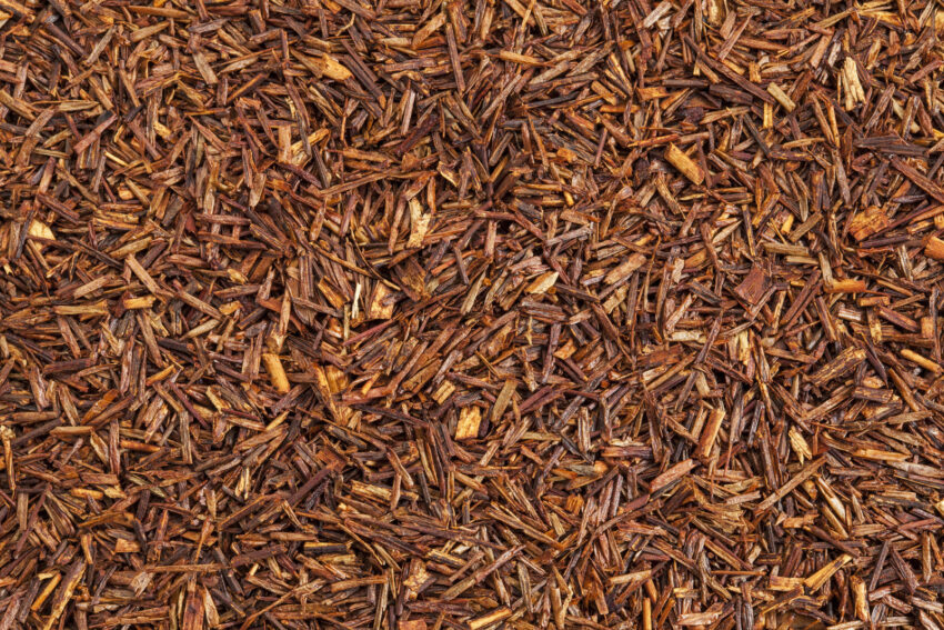 Rooibos tea, made from the South African red bush, naturally caffeine free